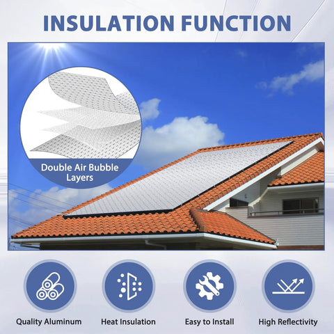 Heavy Duty Reflective Bubble Insulation Sheet For Garage Door Thermal Barrier featuring double bubble layers on a roof under sunlight.
