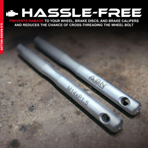 Wheel Hanger Pin Set Two Pack M14 x P1.5 Wheel Stud Alignment Guide Pins on a workshop surface