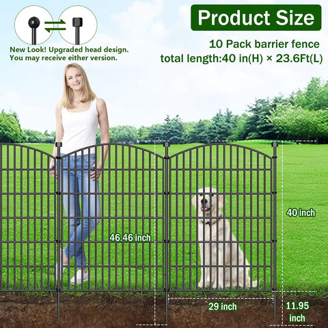 Ten Panel No Dig Garden Fence Set, 40 Inch Tall, 23.6 Feet Long, Rustproof Metal Dog Fence for Yard Patio and Flower Beds display