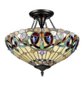 Serenity 2 Light Tiffany Style Victorian Semi Flush Ceiling Fixture with Shade Handcrafted Stained Glass Copper Foiled Bronze