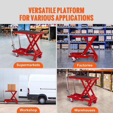 Heavy Duty Hydraulic Lift Table Cart 500 Lb Portable Scissor Platform With Pump For Smooth Material Handling And Easy Lifting Up To 28 Inches No Oil Mess At All used in workshops and supermarkets.
