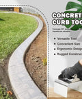 Ergonomic Stainless Steel Curb Trowel Edger For Concrete Edging And Curbing, Compact 4x6x4 Inch Hand Tool in gloved hand near landscape edging
