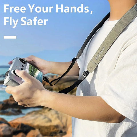 Person using Soft Leather Lanyard For DJI RC Series Remotes, Ultra Comfy Neck Strap With Foldable Screws for DJI controller outdoors