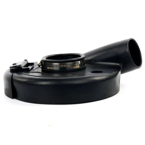 7 Inch Vacuum Dust Shroud Cover for Angle Grinder with durable clamps, shown from side angle, iron core and rubber outer visible.