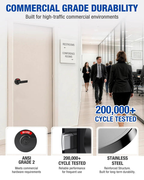 Heavy Duty Dual Pack Bathroom Lock With Vacant Occupied Sign For Door Handle Commercial Grade Restroom Knob Perfect AirBnb Mall Office Usage, stainless steel, commercial office door