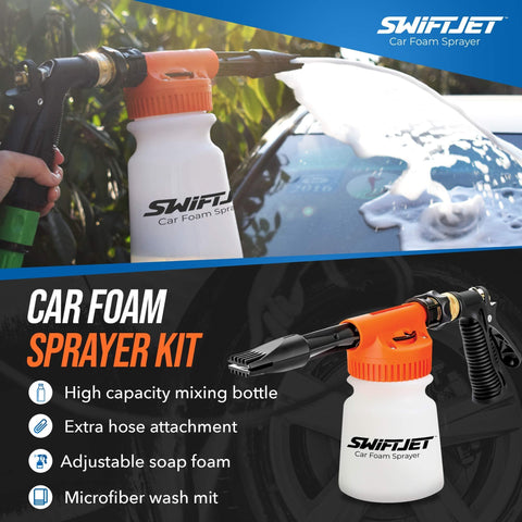 Image of Foam Cannon Car Wash Gun With Microfiber Mitt, No Pressure Washer Needed, Turns Garden Hose Into Powerful Foam Sprayer.