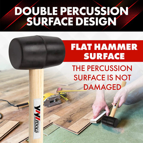 8 Oz Rubber Mallet With Wood Handle For Carpentry And Upholstery, used on floor with shock absorbing head and solid wood grip