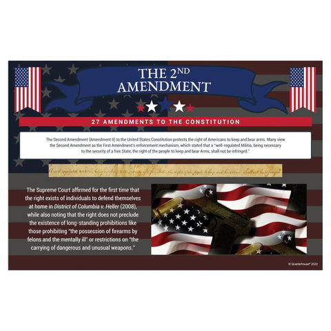 Image of a poster from the Eight Poster Set Covering 27 Amendments To The US Constitution With Bill Of Rights Included For Classrooms And Teachers, 12 By 18 Inch Posters Made In USA Social Studies Learning Tools. It displays text and graphics about the 2nd Amendment.