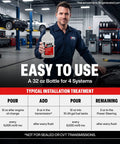 Keep Your Whip Running Slick With This Multifunctional Engine And Fuel Treatment That Dissolves Carbon Buildup Boosts Gas Diesel Power Lubricates Metal Parts For Transmission And Power Steering In A 32 Oz Bottle held by a mechanic in a garage.