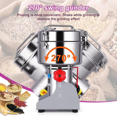 Heavy Duty Pro Grade Grain Mill With 3600W Motor, 36000 RPM, stainless steel, 270-degree swing, for home or coffee shop