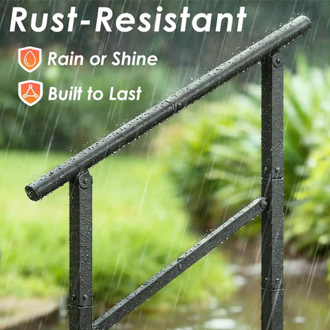 Heavy Duty Outdoor Hand Rail For 2 To 3 Steps Black Iron Style Stair Railing For Concrete Brick Wood Stairs Rock Solid Hold Tight Safety Rail For Seniors And Kids Easy Install Porch Deck Garden rust-resistant in rain