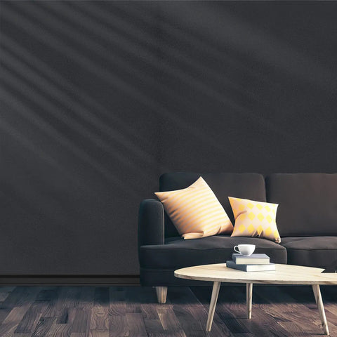 Living room with Black Peel And Stick Wallpaper 17 Inch By 240 Inch Matte Black Contact Paper Removable Waterproof Vinyl feature wall.