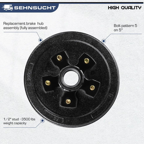 Electric Brake Kit For Trailer Axles Pair With 5 On 5 Bolt Circle Drums, 10 Inch By Two And One Quarter Inch Manual Adjusting Brakes