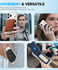 Genuine Leather Magnetic Wallet for MagSafe with Stand, 6 Card Slots, RFID Blocking, slim design on iPhone 12-17 Series