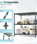 Beefy 3 Tier Adjustable Heavy Duty Metal Shelving Unit With Wire Storage Rack For Garage Pantry Or Workshop sturdy steel shelves, easy assembly shown