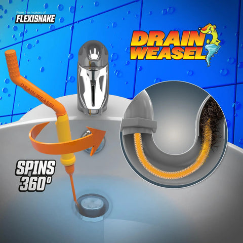 Hair Clog Busting Drain Weasel Snake Tool for Sinks Showers and Tubs 30 Inch Long with dual wands shown in action