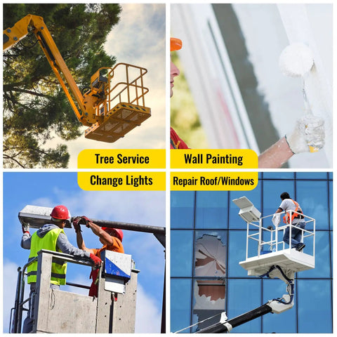 Heavy Hitter 36X36 Forklift Safety Cage With Foldable Man Basket 1200 Lb used for tree service and wall painting in various work environments.