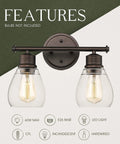Two Light Farmhouse Vanity Light Fixture Over Mirror Wall Lamp For Bathroom With Clear Glass Shades And Oil Rubbed Bronze Finish
