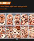 Copper Washers Kit 220 Pieces Ten Sizes M5 M6 M8 M10 M12 M14 M16 Flat Sealing Washers For Tight Seals Metric Quality