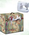 Dragonfly Flowers Sewing Machine Dust Cover With Pockets And Accessories Organizer shown with tools and sewing machine