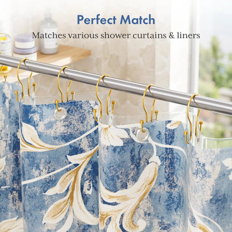 Dark Gold Double Shower Curtain Hooks With Cylindrical Design 12 Pack Metal Rust Proof Rings For Smooth Glide And Balanced Hanging
