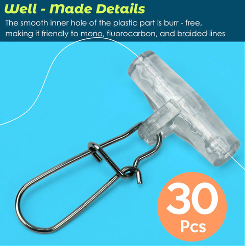 Sinker Slide Clips With Duo Lock Snaps For Lures, Sinker Weights, Floats, Swivels And Catfish Rigs, Built Tough, 30 Count, close-up