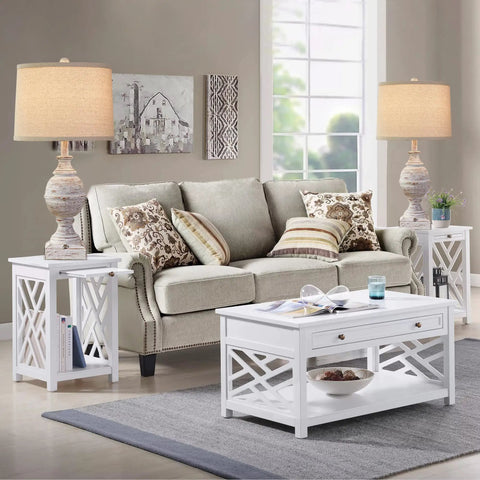 Cozy Farmhouse Table Lamps Set of 2 With USB Charging Ports, 3 Way Dimmable Rustic Wood Finish Nightstand Lights in living room setting