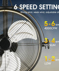 20 Inch Wall Mount Fan With Lights And Dimmable Illumination, 6 Speed High Velocity, 360 Degree Tilt, black fan with speed settings