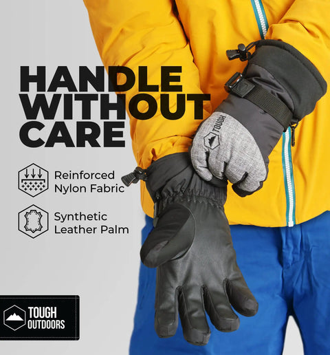 Person wearing Insulated Waterproof Snow Gloves For Men And Women SummitLoft Warmth Breathable MoistureWicking Lining Skiing