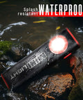 Two Pack 1600 Lumen EDC Flashlight With Magnetic Clip, Dual LED Spotlight And COB Flood Light on wet rocks