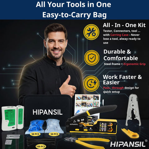 All In One Ethernet Crimp Tool Kit With Carrying Case Pass Through Crimper For Cutting Stripping And Crimping Cat5 Cat6 RJ45 RJ11 RJ12