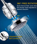 High Pressure Shower Head Filter Combo With 15 Stage Filtration 5 Spray Settings Water Softener Cartridge For Hard Water Removes Chlorine And Harmful Substances Easy Install with swivel ball joint and 360° rotation.