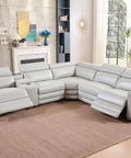 Power Recliner Sectional Sofa With Storage And USB Port, Leather 5 Seat Reclining Sectional With Console And Cup Holders