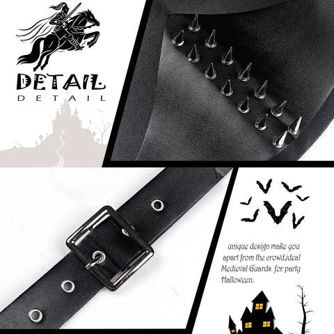 Close-up of Medieval Shoulder Armor Harness with Rivet Guards for Cosplay, showing spiked detailing and adjustable buckle.