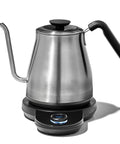 Gooseneck Electric Kettle For Pour Over Coffee And Tea With Dialed In Temperature In One Degree Increments From 104 To 212 Fahrenheit And 40 To 100 Celsius Built In Brew Timer Stainless Steel 1 Liter on a base