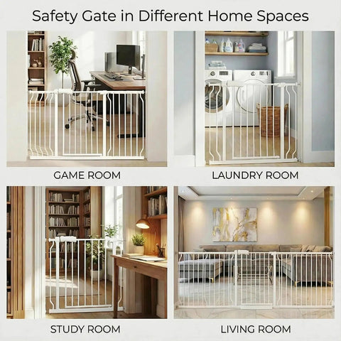 Safety gate in game, laundry, study, and living room setups. Extra Wide Baby Gate For Doorways And Stairs 57.5 To 62 Inch Fits Narrow 2.16 Inch Gaps 30 Inch High Heavy Duty Metal Pressure Mounted Gate For Kids And Pets No Drilling.