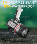 Beast Bright Rechargeable Spotlight Flashlight With 3 P50 LED Chips, rubber handle, IP54 waterproof, military ABS material.