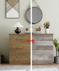 Wood Peel And Stick Wallpaper Plank Vinyl Roll For Walls Self Adhesive Shiplap Look Vintage Rustic Home Decor DIY Renovation 17.7 By 393 Inches Easy Install No Fuss applied on a dresser in a living room setting.