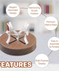 Two Pack Baseball Display Stands With Walnut Wood Base And Clear Acrylic Arms showing features and design elements.