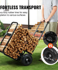 Person using Heavy Duty Log Cart Built Tough For Firewood Up To 250 Lbs With Pneumatic Wheels And Elevated Guardrails