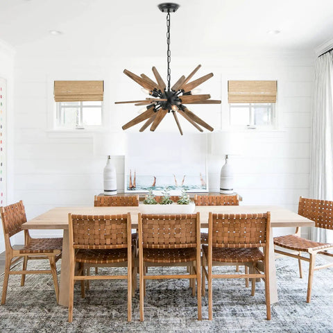 Wood Sputnik Chandelier With 6 Lights Dope Rustic Farmhouse Pendant for kitchen island dining room modern black ball base