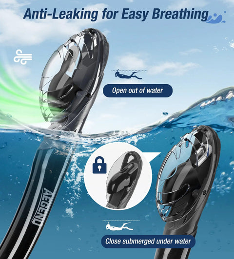 Dry Snorkel With Top Dry Valve And Food Grade Silicone Mouthpiece For Easy Breathing While Snorkeling And Diving underwater use