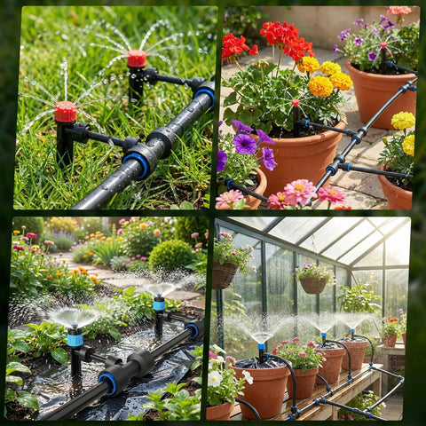 Upgraded 2026 Automatic Drip Irrigation Kit watering garden and greenhouse with 100 ft PE tubing, adjustable emitters