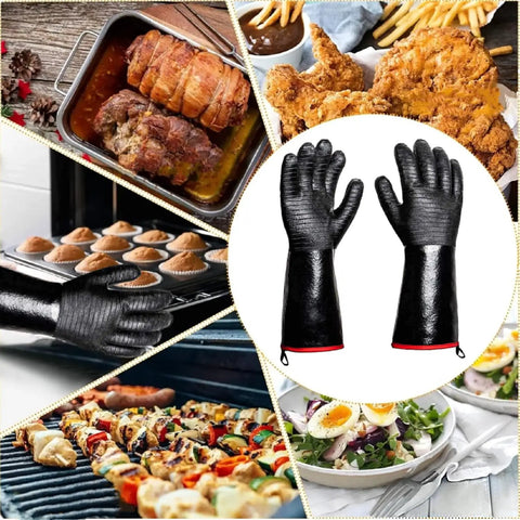 Heavy Duty BBQ Gloves 14 Inch Heat Resistant Mitts With Arm Guard Up To 1472 Fahrenheit Waterproof And Oil Resistant for cooking