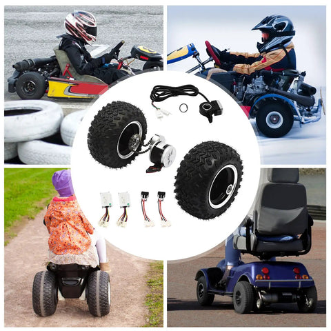 Dual Motor Drive 10 Inch Air Wheel Conversion Kit For Electric Beach Scooters And Go Karts shown with vehicles