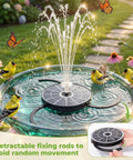 Upgraded 3.7W Glass Solar Panel Bird Bath Fountain Pump With Integrated Bracket And Storage Perfect For Garden Pond Aquarium And Outdoor Use Delivers Strong Sun Powered Water Spray And No Fuss Setup in a bird bath with birds and flowers.