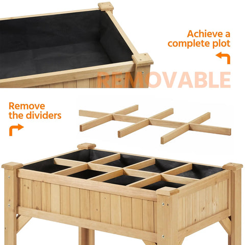 Raised Garden Bed With Grow Grid, 36 Inch High By 25 Inch Wide By 37 Inch Long, Eight Pocket Herb Planter with removable grid