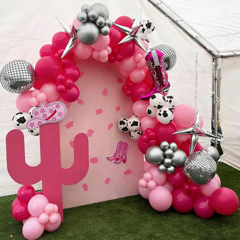 Pink Cow Print Balloons Party Kit 67 Piece Set For Birthday Baby Shower Rodeo Farm Party Decorations arch with pink balloons