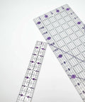 Pro Quilting Ruler Set For Patchwork And Sewing, Acrylic Templates, Precision Cutting Tools In Purple, 6x17 and 1.5x12 rulers displayed
