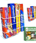 Kitchen Wrap Organizer Set 2 Pack For Foil Plastic Wrap Wax Paper And Bags Mountable Over Cabinet Door Or Wall Rack Go To Space Saving Metal Coated Organizer For Pantry Kitchen Laundry And Freezer Storage with foil boxes displayed